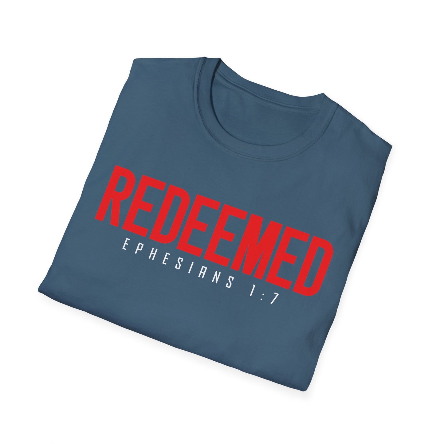 Redeemed Unisex Softstyle T-Shirt | Faith-Based Apparel, Christian Gift, Ephesians 1:7 Tee, Inspirational Shirt, Casual Wear