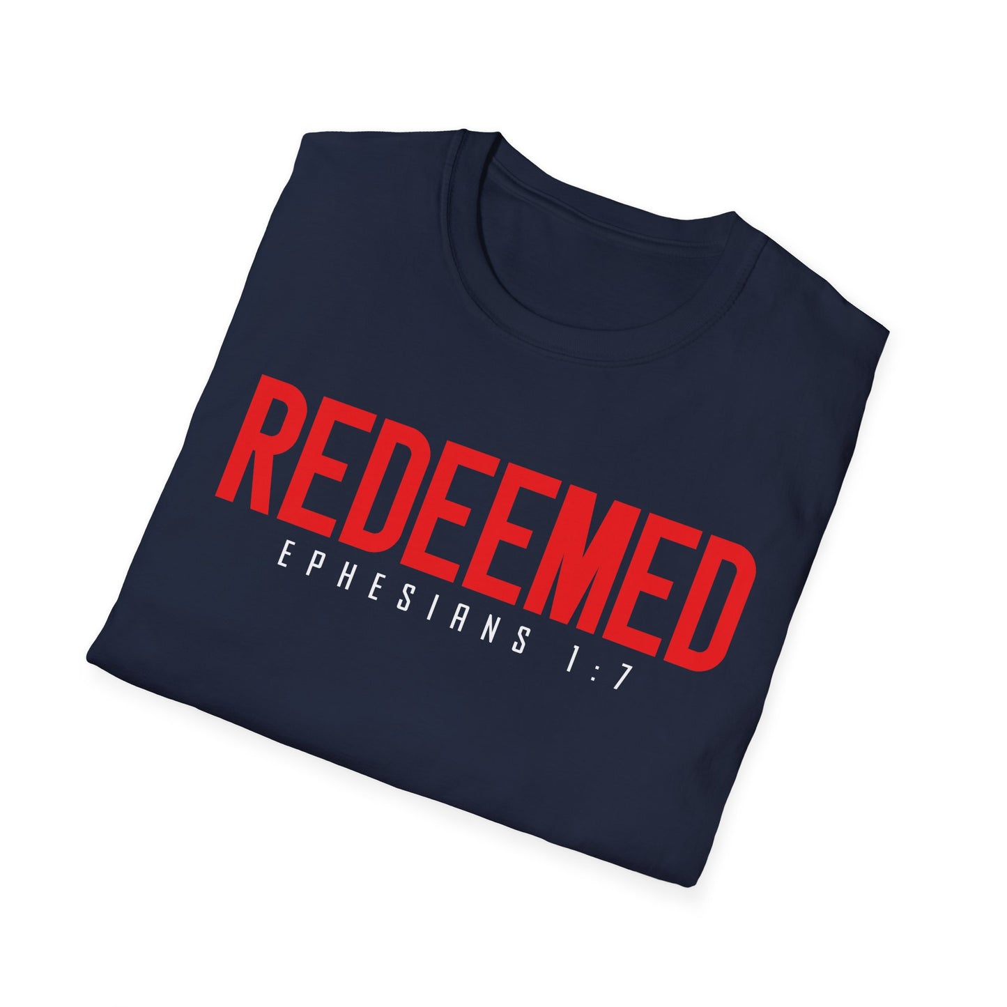 Redeemed Unisex Softstyle T-Shirt | Faith-Based Apparel, Christian Gift, Ephesians 1:7 Tee, Inspirational Shirt, Casual Wear