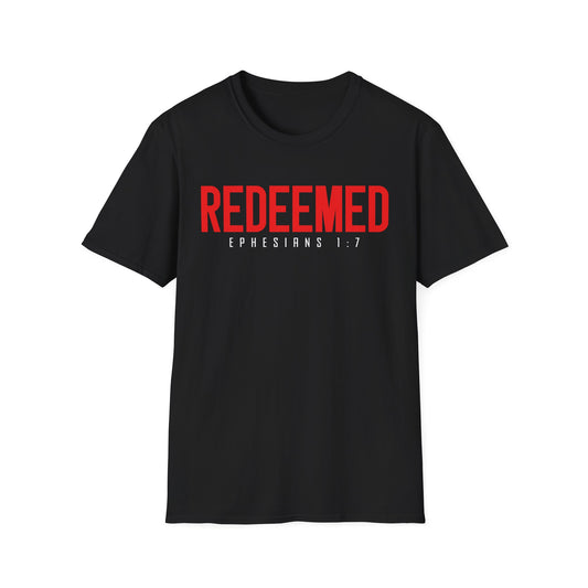Redeemed Unisex Softstyle T-Shirt | Faith-Based Apparel, Christian Gift, Ephesians 1:7 Tee, Inspirational Shirt, Casual Wear