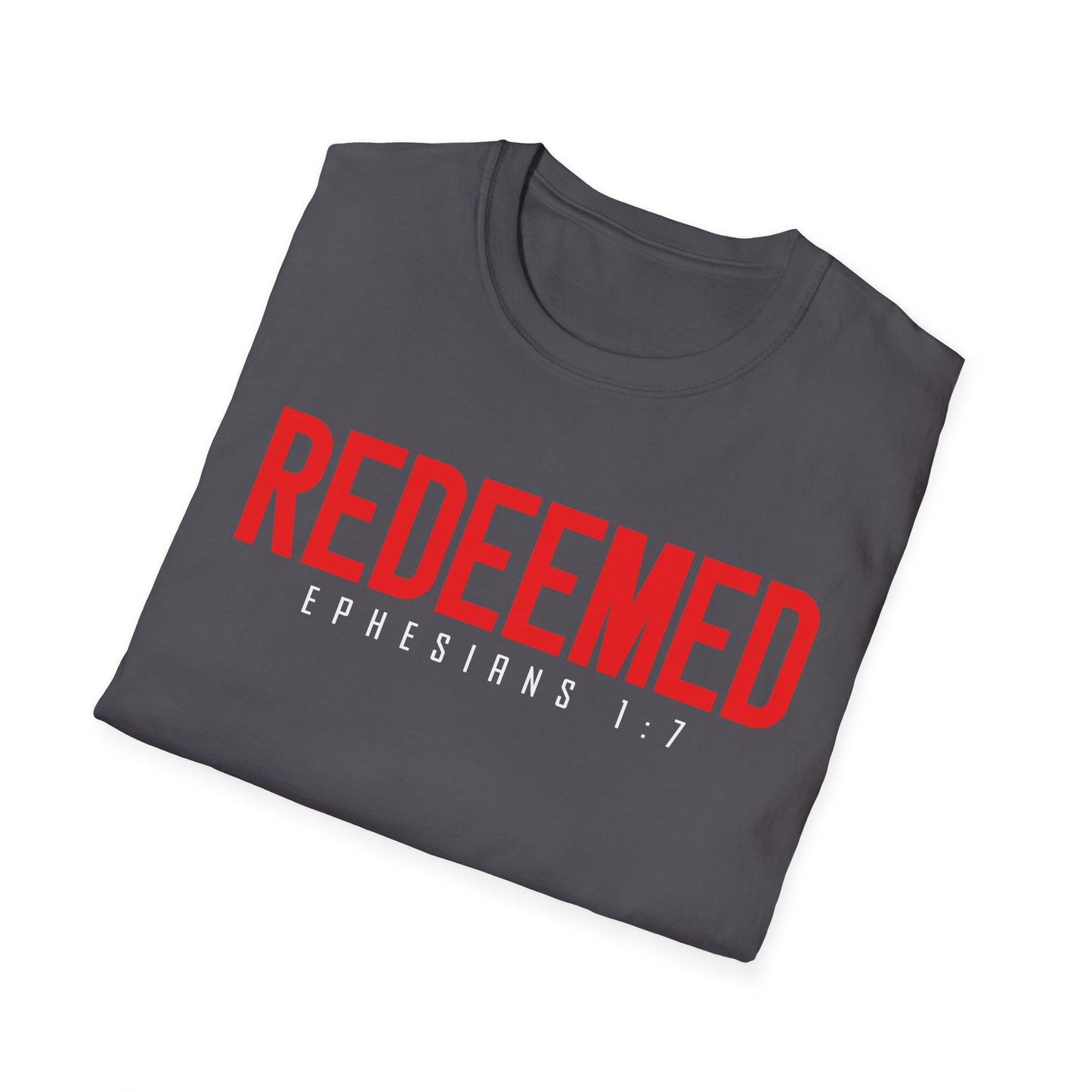 Redeemed Unisex Softstyle T-Shirt | Faith-Based Apparel, Christian Gift, Ephesians 1:7 Tee, Inspirational Shirt, Casual Wear
