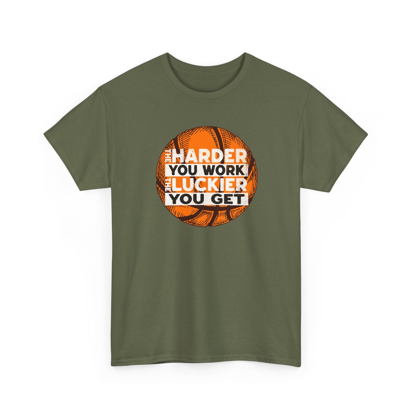 Harder You Work, Luckier You Get Basketball Tee | Unisex Heavy Cotton T-Shirt
