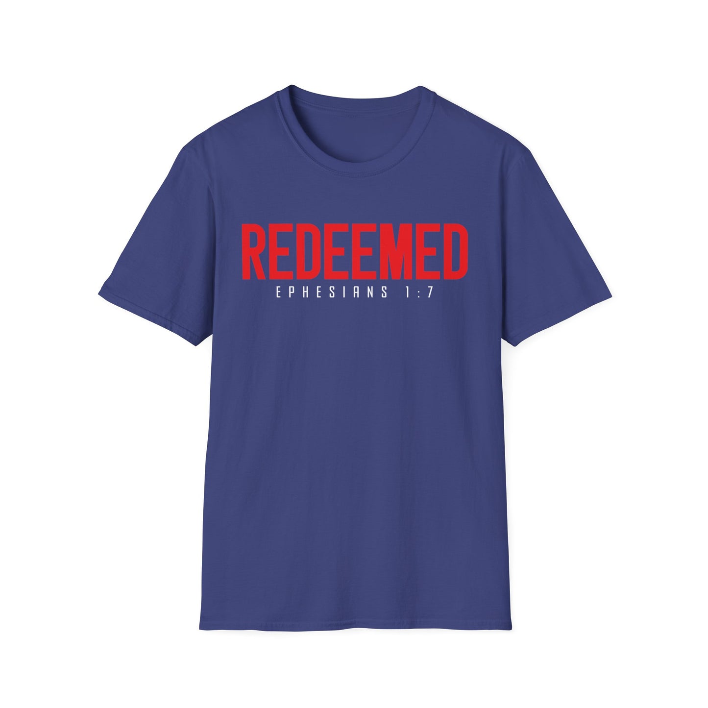 Redeemed Unisex Softstyle T-Shirt | Faith-Based Apparel, Christian Gift, Ephesians 1:7 Tee, Inspirational Shirt, Casual Wear
