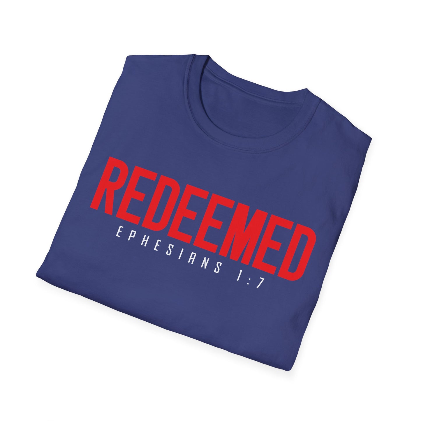 Redeemed Unisex Softstyle T-Shirt | Faith-Based Apparel, Christian Gift, Ephesians 1:7 Tee, Inspirational Shirt, Casual Wear