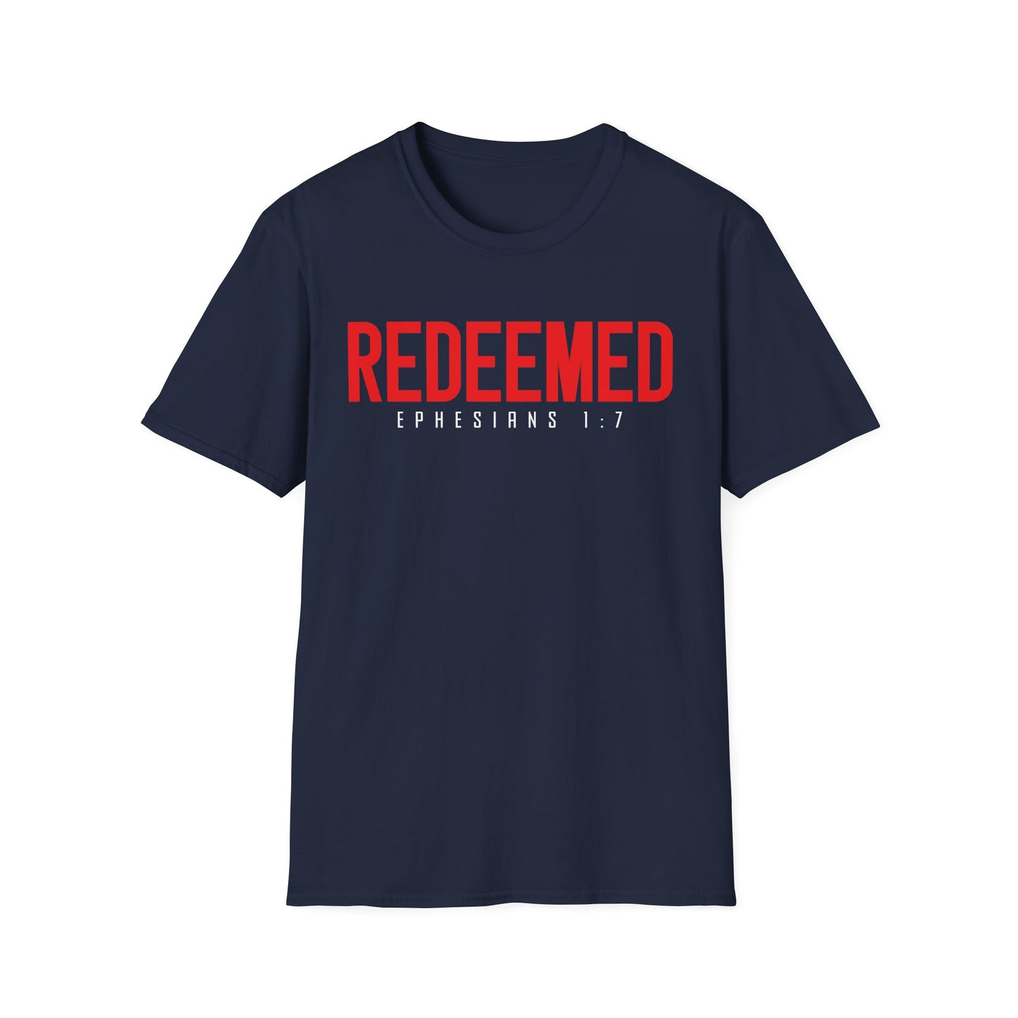 Redeemed Unisex Softstyle T-Shirt | Faith-Based Apparel, Christian Gift, Ephesians 1:7 Tee, Inspirational Shirt, Casual Wear