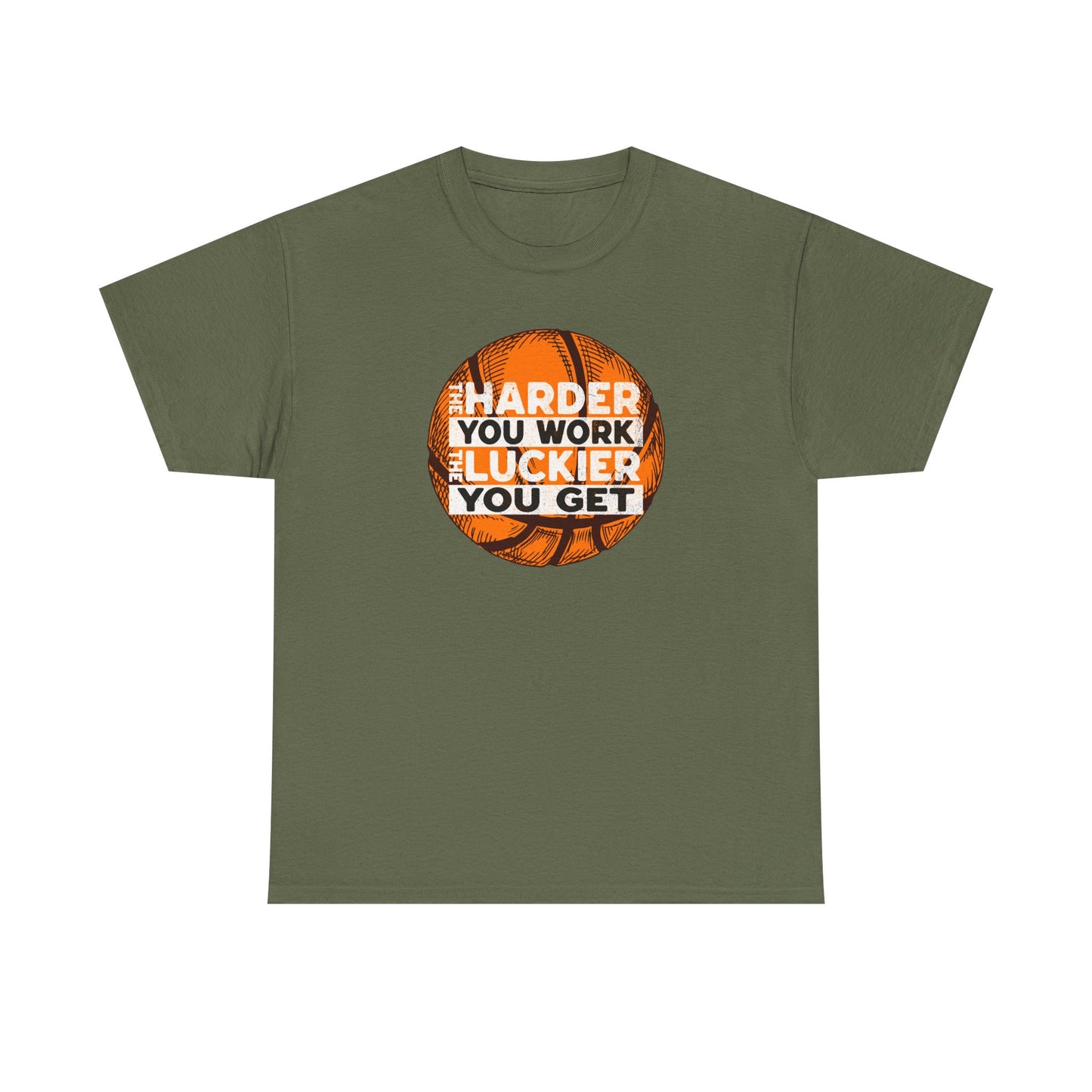 Harder You Work, Luckier You Get Basketball Tee | Unisex Heavy Cotton T-Shirt