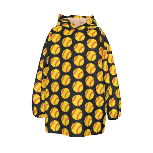 Kid's Softball Sherpa Fleece Hoodie Blanket