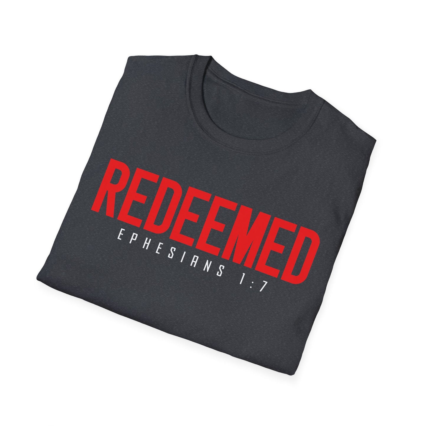 Redeemed Unisex Softstyle T-Shirt | Faith-Based Apparel, Christian Gift, Ephesians 1:7 Tee, Inspirational Shirt, Casual Wear
