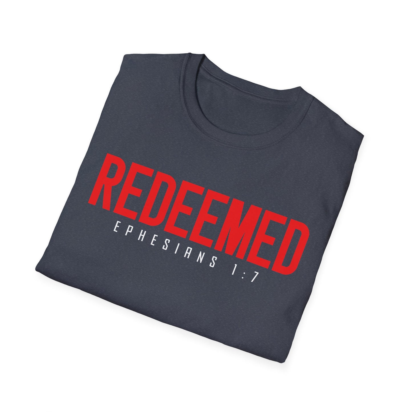 Redeemed Unisex Softstyle T-Shirt | Faith-Based Apparel, Christian Gift, Ephesians 1:7 Tee, Inspirational Shirt, Casual Wear